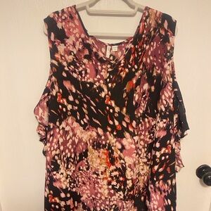 Cato Pink and Black Abstract Cold Shoulder Blouse